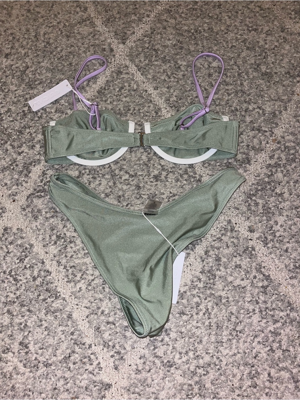 Mauve-Trim Sage Green Bikini Set - Picture 3 of 4